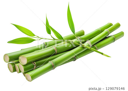 Fresh green bamboo with leaf plant isolated on white background transparent PNG clipart. 129079146