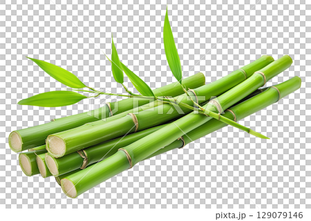 Fresh green bamboo with leaf plant isolated on white background transparent PNG clipart. Fresh green bamboo with leaf plant isolated on white background transparent PNG clipart. 129079146