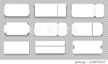 Retro ticket, coupon or voucher. Cinema concert paper tag with separation point empty template, label. Vintage shape raffle edge, frame border. Retro ticket, coupon or voucher. Cinema concert paper tag with separation point empty template, label. Vintage shape raffle edge, frame border. 129079147