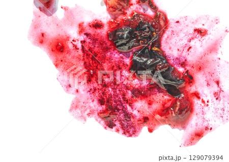 Abstract red and black ink splash with textured patterns on white background 129079394