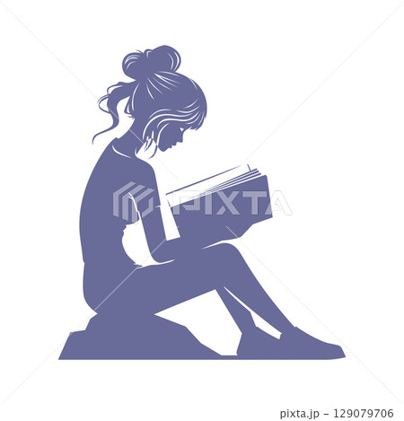Young Girl Holding and Reading a Book Alone 129079706