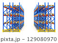 Double row of pallet racking system on white background - 3D illustration 129080970