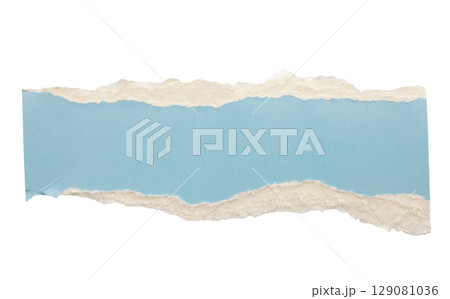 piece of blue cardboard paper tear isolated on white background 129081036