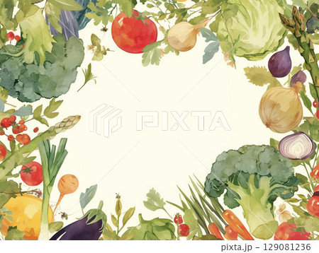野菜の丸いフレームデザイン 129081236