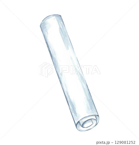 Vertical rolled sheet with soft gray and blue shadows in watercolor illustration. Great for use in design software mockups, construction site art, or education material on planning processes 129081252