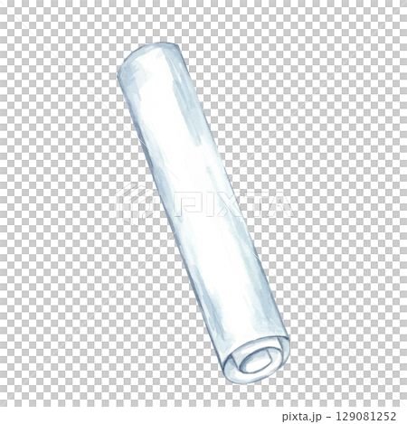 Vertical rolled sheet with soft gray and blue shadows in watercolor illustration. Great for use in design software mockups, construction site art, or education material on planning processes 129081252