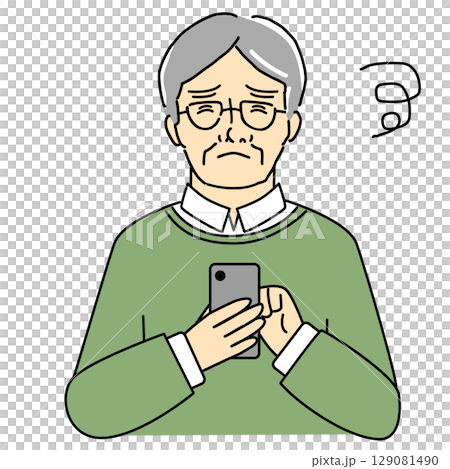 一位老人在操作智慧型手機時遇到困難的插圖 一位老人在操作智慧型手機時遇到困難的插圖 129081490