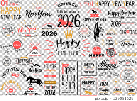 New Year's card lettering design: 2026, Year of the Horse, Reiwa 8 New Year's card lettering design: 2026, Year of the Horse, Reiwa 8 129081529