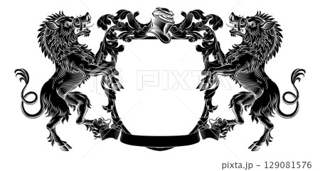 Boars Coat of Arms Crest Heraldic Knight Shield Boars Coat of Arms Crest Heraldic Knight Shield 129081576