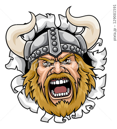 Viking Warrior Cartoon Sports Mascot Illustration Viking Warrior Cartoon Sports Mascot Illustration 129081591