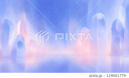 氷晶が輝く幻想洞窟　水面に映るパステル光背景 129081779