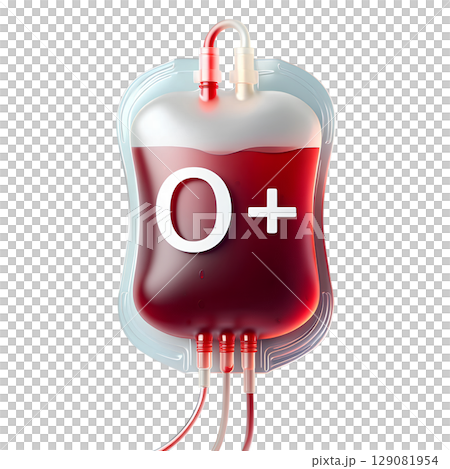 3d rendered O blood bag isolated, positive blood type for medical education 129081954