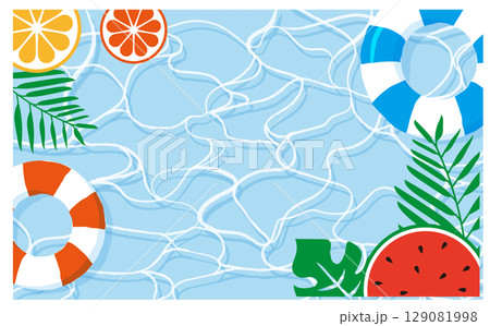 夏の海の熱帯魚と波のイラストの背景素材 129081998