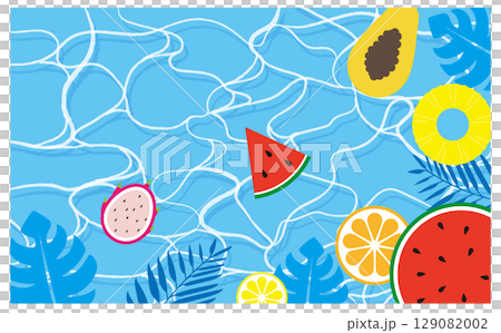 プールと浮き輪とフルーツ背景イラスト プールと浮き輪とフルーツ背景イラスト 129082002