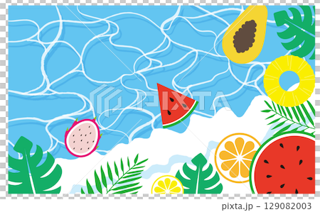 海と夏の果物イラスト背景素材 129082003