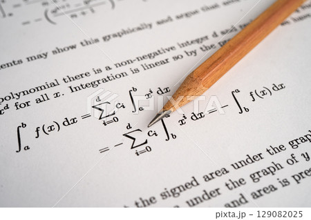 Pencil on mathematic formula exercise test paper in education school. Pencil on mathematic formula exercise test paper in education school. 129082025