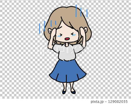 A depressed woman holding her head A depressed woman holding her head 129082035