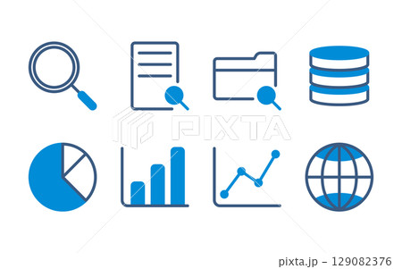 データ分析アイコンセット(検索・グラフ・統計・データベースなど)/カラー線画 データ分析アイコンセット(検索・グラフ・統計・データベースなど)/カラー線画 129082376