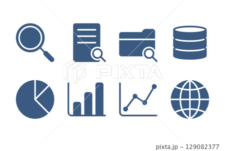 データ分析アイコンセット(検索・グラフ・統計・データベースなど)/フラット データ分析アイコンセット(検索・グラフ・統計・データベースなど)/フラット 129082377