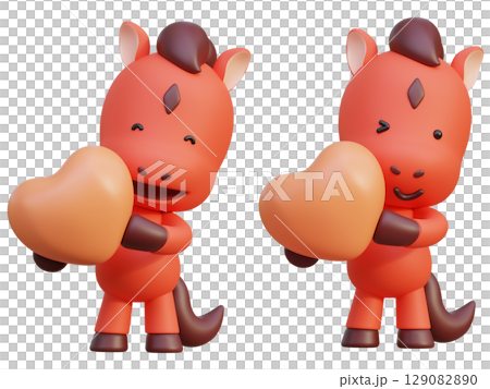 holding a heart cartoon style 2026 new year red horse character 3D graphic holding a heart cartoon style 2026 new year red horse character 3D graphic 129082890