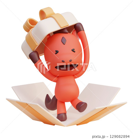 coming out of the gift box cartoon style 2026 new year red horse character 3D graphic coming out of the gift box cartoon style 2026 new year red horse character 3D graphic 129082894