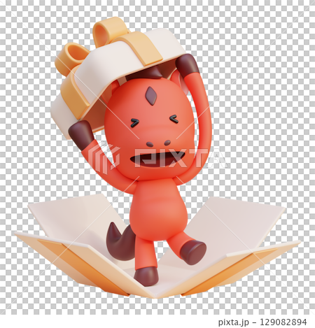 coming out of the gift box cartoon style 2026 new year red horse character 3D graphic coming out of the gift box cartoon style 2026 new year red horse character 3D graphic 129082894