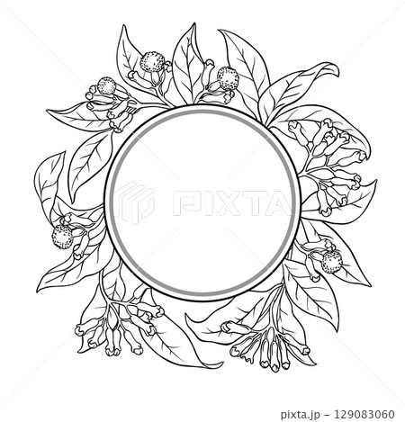 Clove Branch Outline Round Frame. 129083060