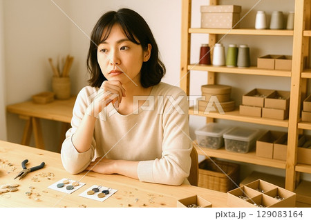 ハンドメイド作家の制作風景と商品撮影 アクセサリー制作・販売準備のイメージ素材 129083164