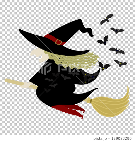 ハロウィン_魔女とコウモリ 129083290