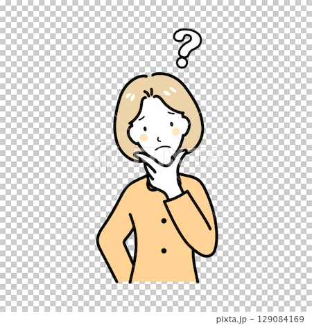 一位女士用手托著下巴思考 一位女士用手托著下巴思考 129084169