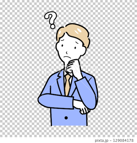 A man thinking with his hand on his elbow A man thinking with his hand on his elbow 129084178