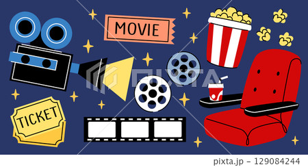 Cinema doodle collection Cinema doodle collection 129084244