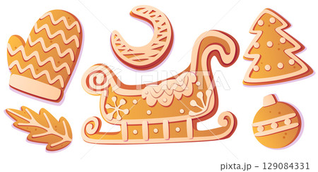 Gingerbread - ginger cookies with icing patterns Gingerbread - ginger cookies with icing patterns 129084331