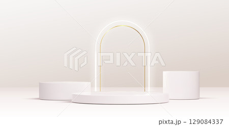 White podium display with gold line White podium display with gold line 129084337