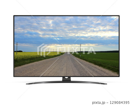 Smart tv with country road on screen 129084395
