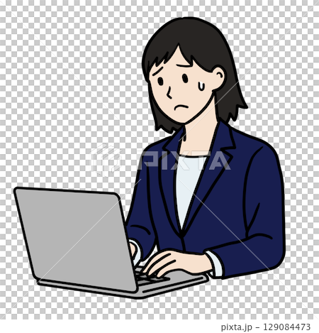 一位女士在電腦前工作時表情憂慮 129084473