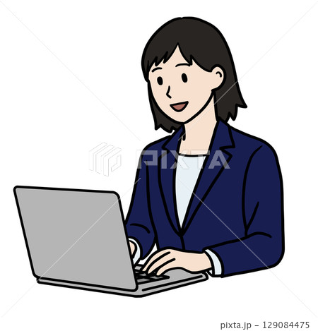 笑顔の女性 パソコン作業中 笑顔の女性 パソコン作業中 129084475
