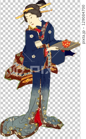 浮世繪女子端湯素材 129084700