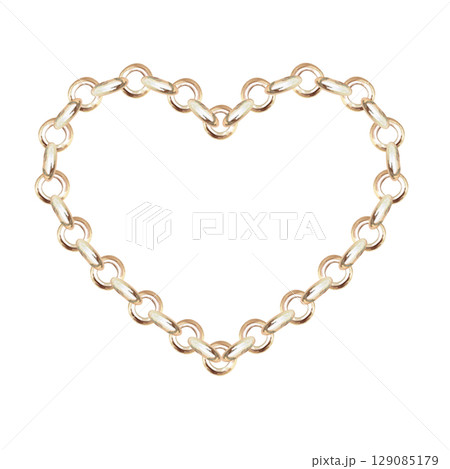 Heart Shaped Round Link Chain. Isolated Watercolor Illustration for Wedding Design, Valentine's Day Cards, Jewelry Blogs, Fabric Printing and Posters. Heart Shaped Round Link Chain. Isolated Watercolor Illustration for Wedding Design, Valentine's Day Cards, Jewelry Blogs, Fabric Printing and Posters. 129085179