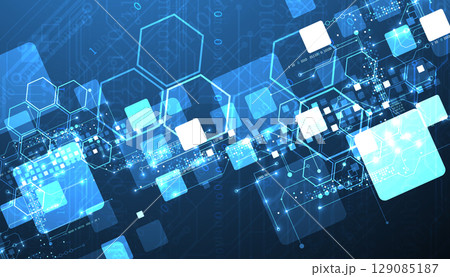 A technical background using technological lines, squares, and hexagons combined into an art composition. A technical background using technological lines, squares, and hexagons combined into an art composition. 129085187