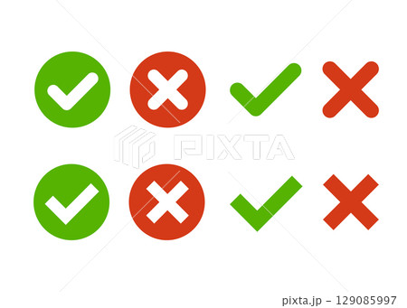 Set of crosses and check marks isolated on white background Set of crosses and check marks isolated on white background 129085997