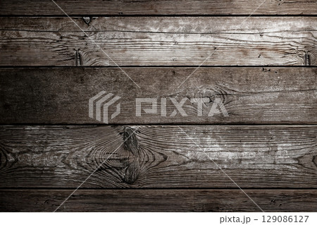 Dark weathered wooden floor top view. Rustic wood plank texture background generative ai. Dark weathered wooden floor top view. Rustic wood plank texture background generative ai. 129086127