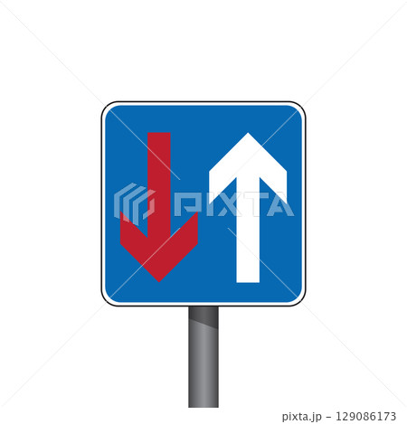 blue traffic sign with arrows isolated vector illustration 129086173