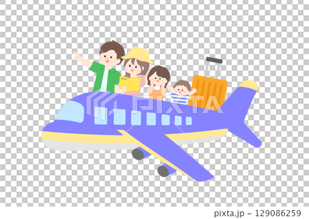 一家人搭飛機旅行的平面插圖 129086259
