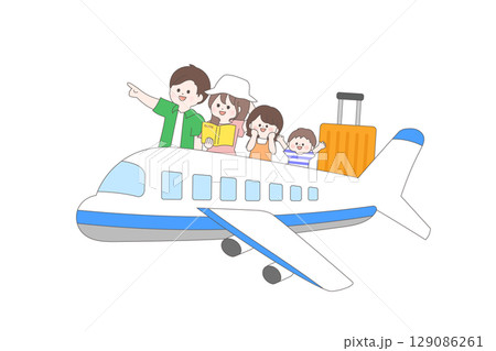 夏の海外への家族旅行のイメージイラスト 129086261