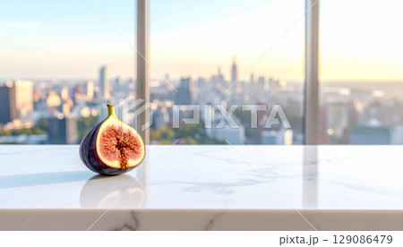 Fresh figs, juicy and sweet, are isolated on a white background, some cut in half for a healthy dessert Fresh figs, juicy and sweet, are isolated on a white background, some cut in half for a healthy dessert 129086479