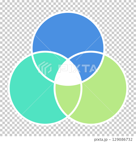 Three overlapping circles Venn diagram vector illustration 1 Blue 129086732