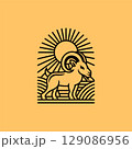 Goat and sun line style modern logo design 129086956