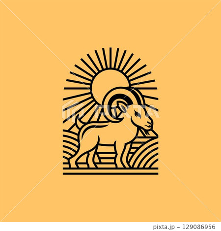 Goat and sun line style modern logo design 129086956