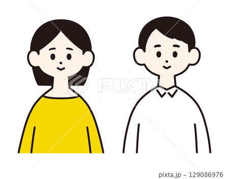 若い夫婦　正面上半身　シンプルでフラットなイラスト 129086976